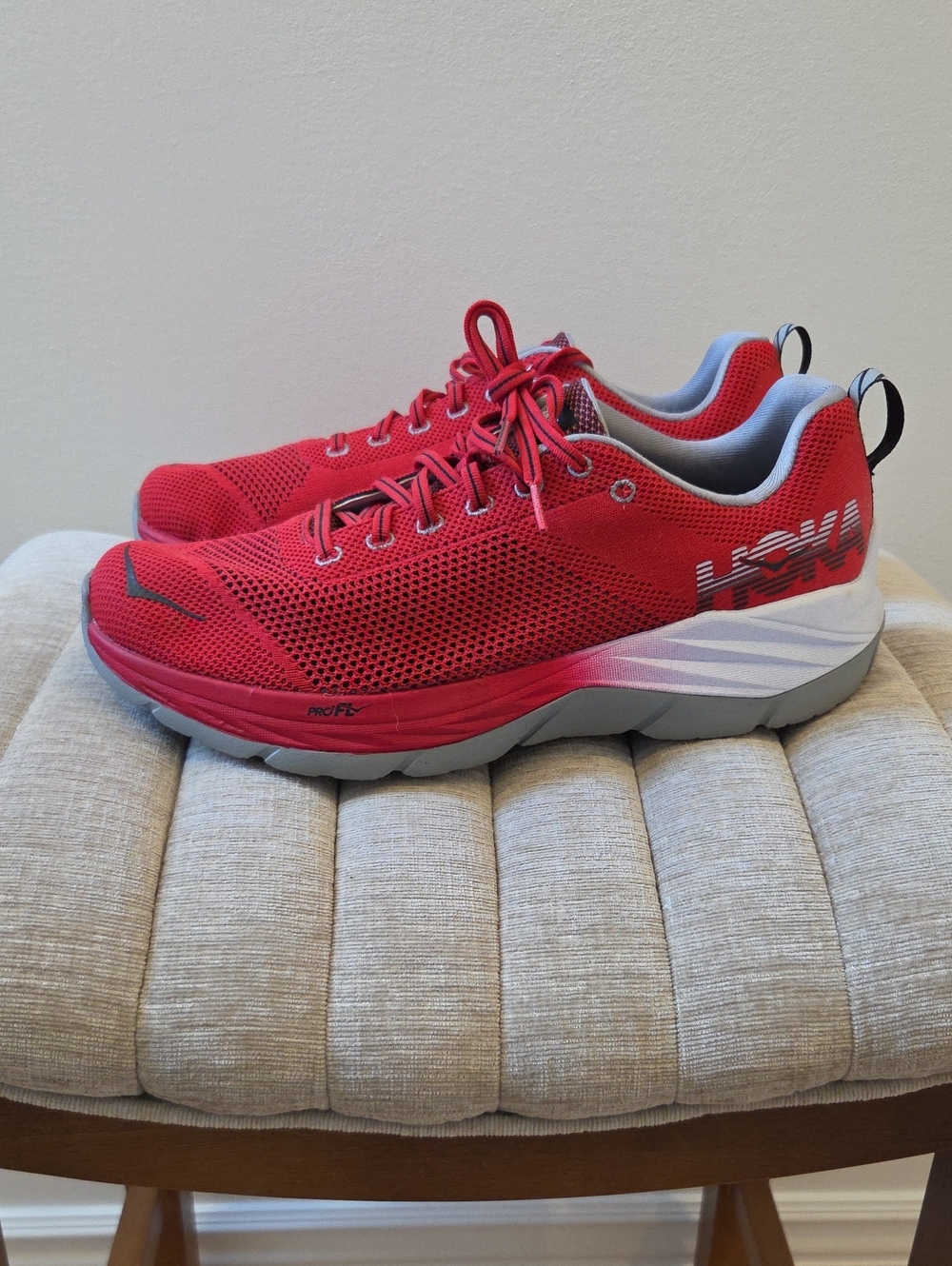 Hoka Men's Size 11, Red and Gray Athletic Running Shoes